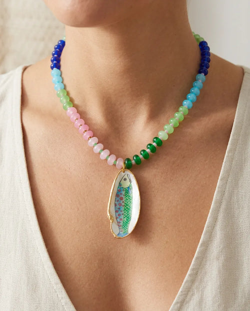 Beaded Shell Pendant Neckalce