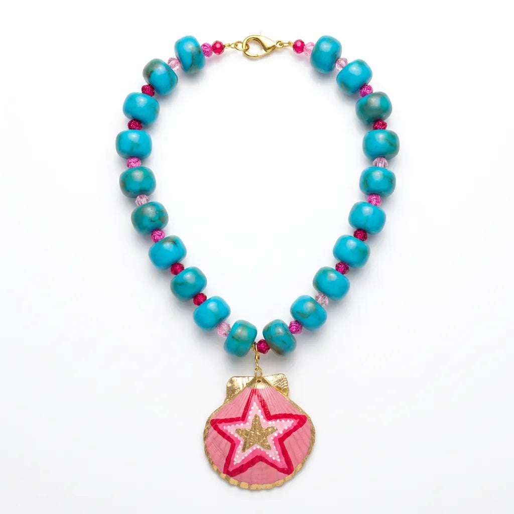Texan Star Shell Turquoise Beaded Pendant Necklace