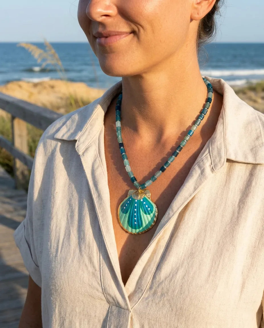 Ocean Shell Beaded Pendant Necklace