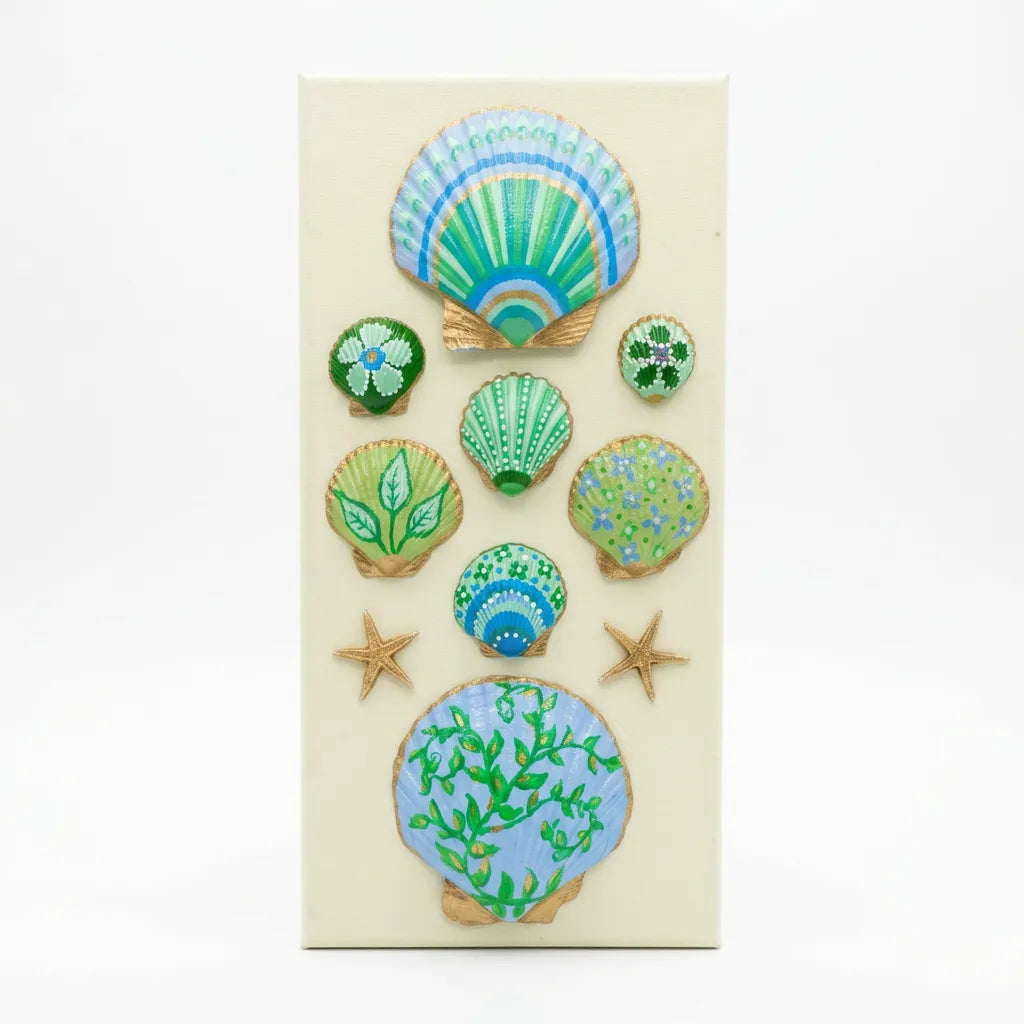 Vertical Hand Painted Seashell Artwork