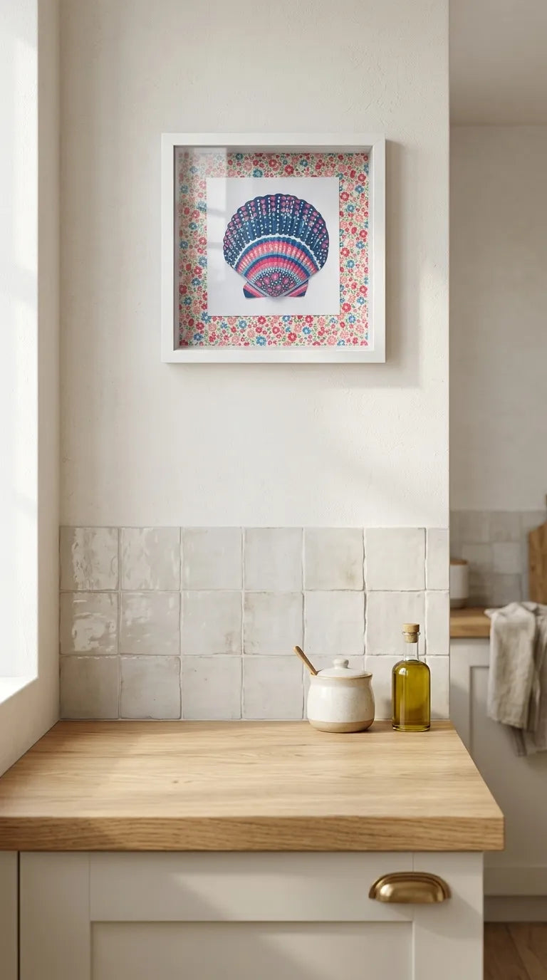 Hand-Painted Shell Shadow Box - Coral Flora