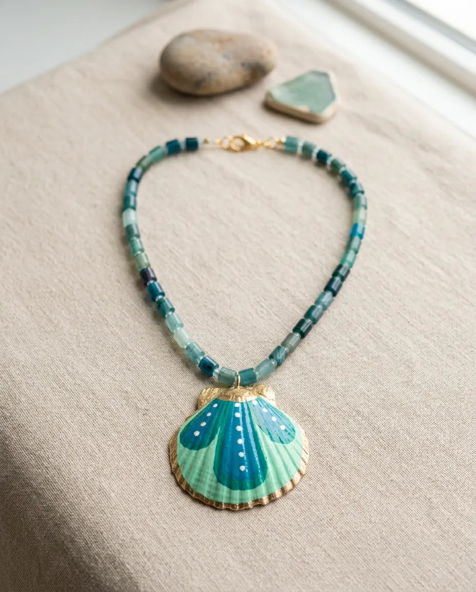 Ocean Shell Beaded Pendant Necklace