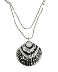 Hand Painted Shell Pendant Necklace on Long Silver Chain