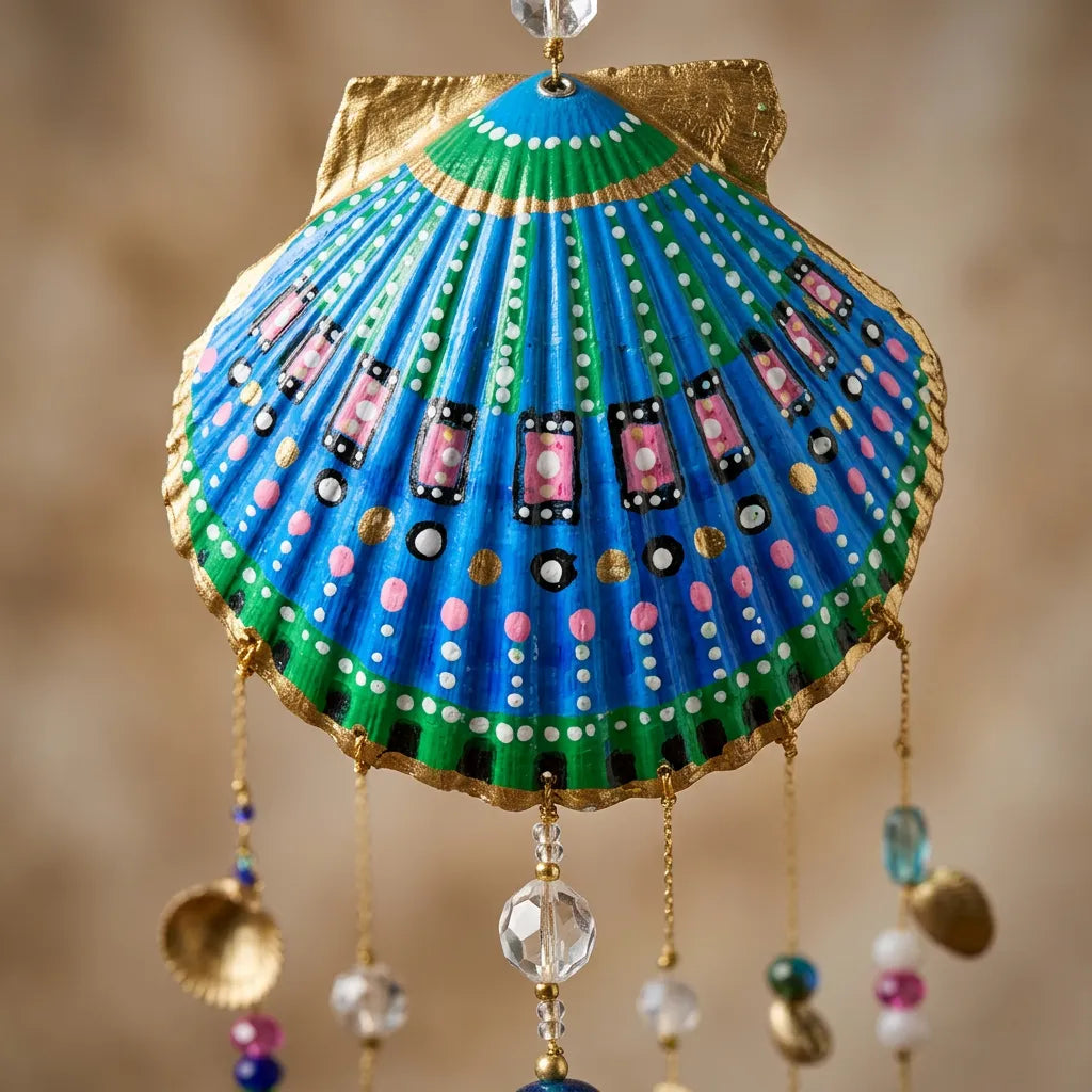 Hand painted Double Sided Shell Sun Catcher Art Mobile