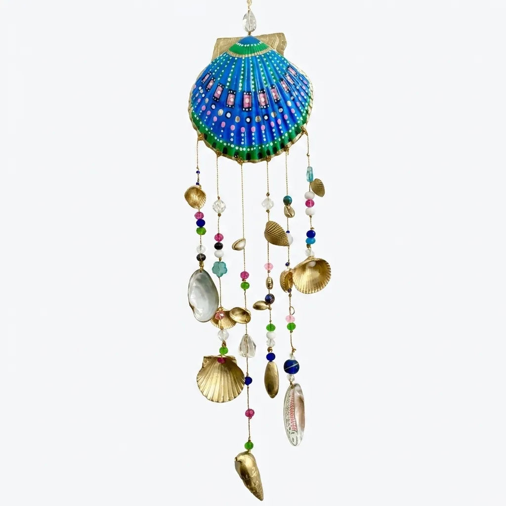 Hand painted Double Sided Shell Sun Catcher Art Mobile