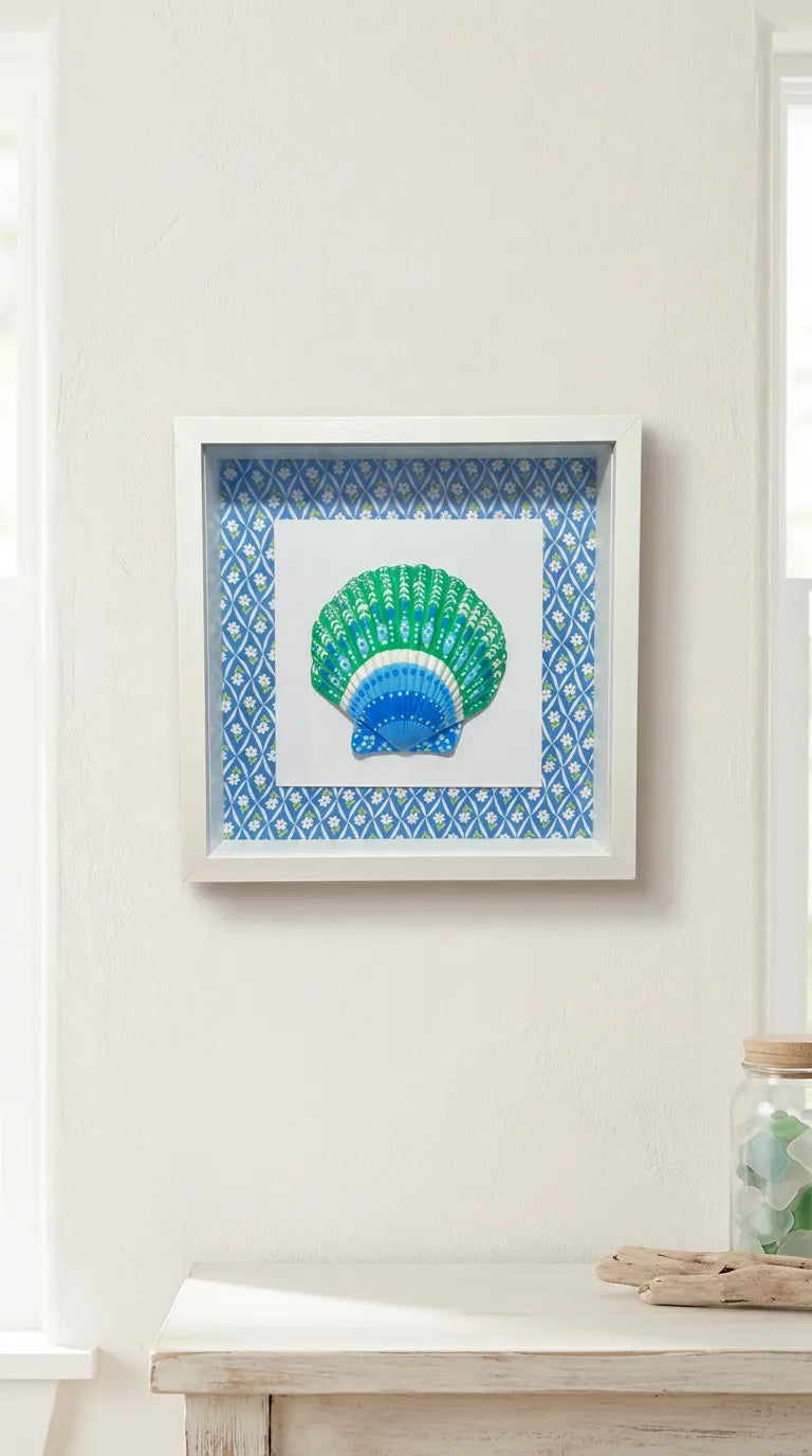Shell Shadow Box - Blue Flora
