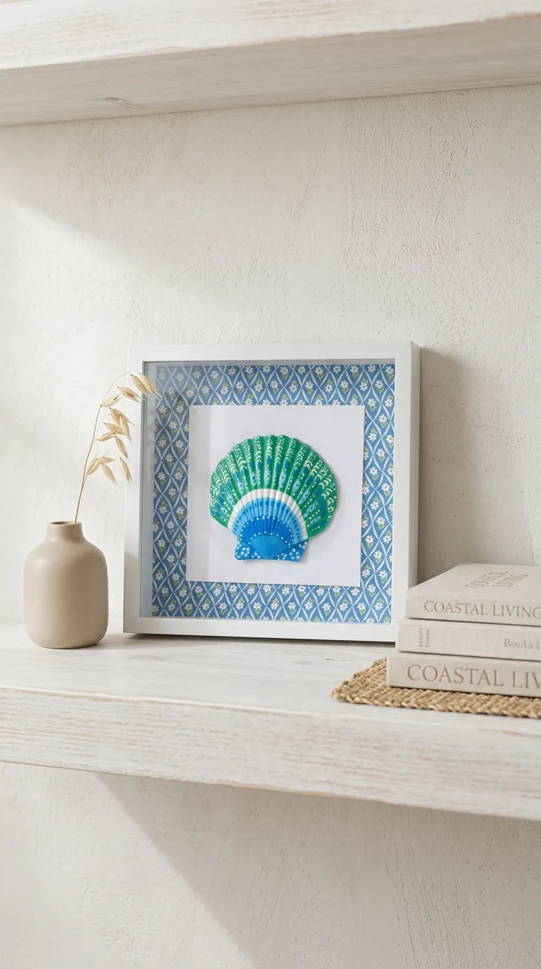 Shell Shadow Box - Blue Flora