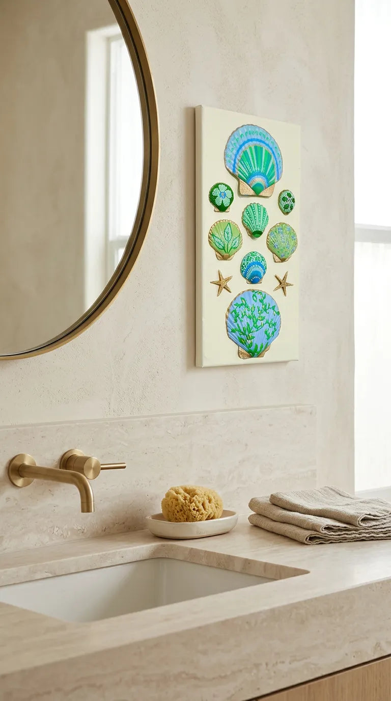 Vertical Hand Painted Seashell Artwork