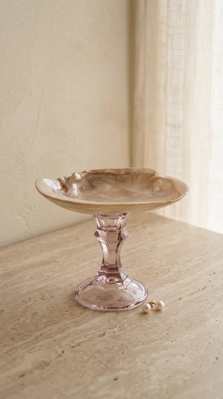 Shell Dish with Pink Glass Base