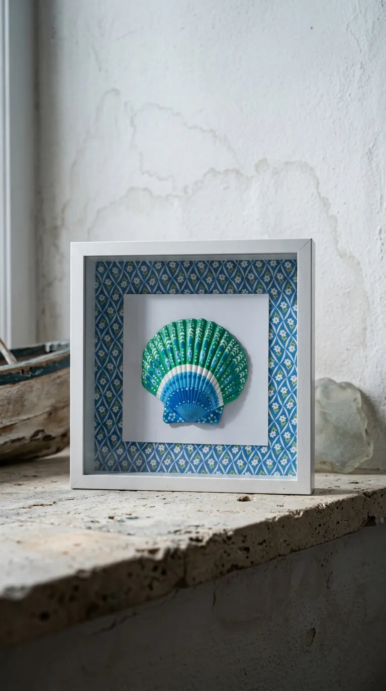 Shell Shadow Box - Blue Flora