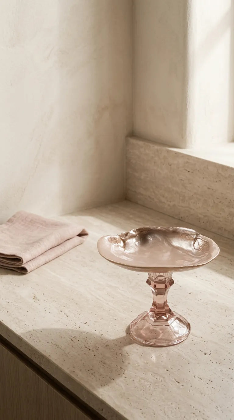 Shell Dish with Pink Glass Base