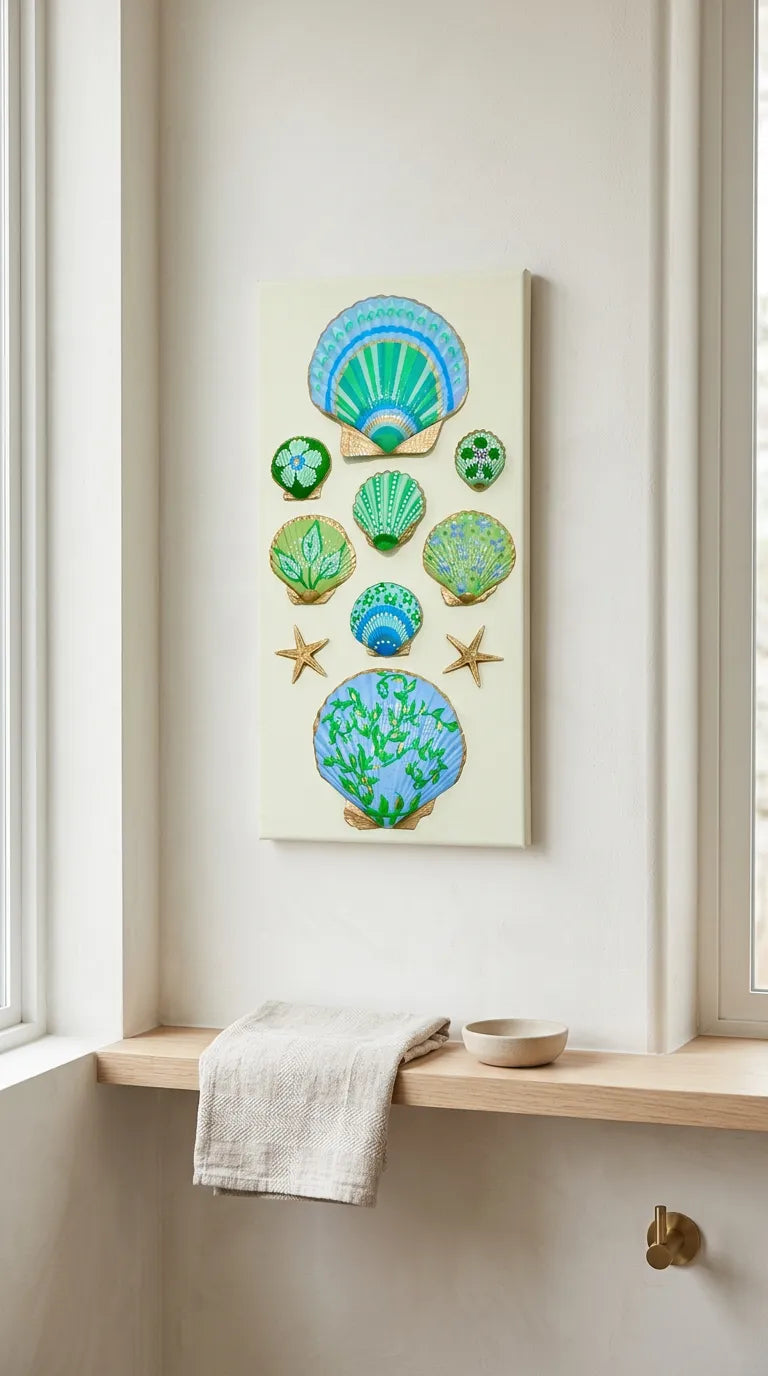 Vertical Hand Painted Seashell Artwork
