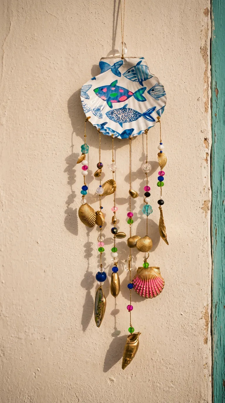 Hand painted Double Sided Shell Sun Catcher Art Mobile
