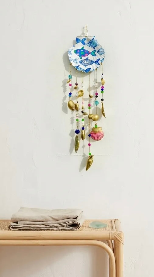 Hand painted Double Sided Shell Sun Catcher Art Mobile