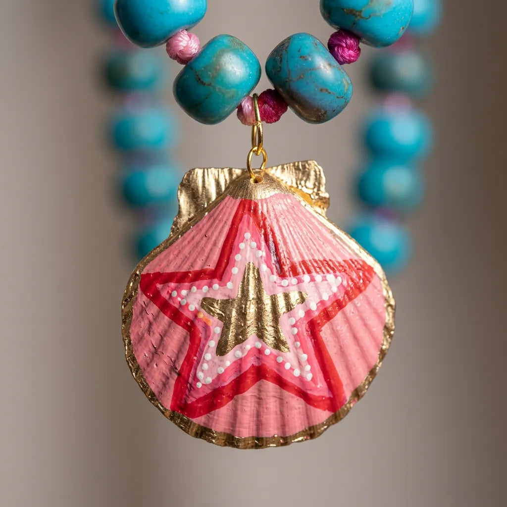 Texan Star Shell Turquoise Beaded Pendant Necklace