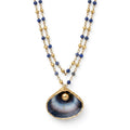 My River Blue Shell Pendant on Sapphire Double Strand Necklace