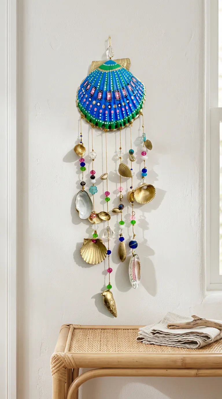 Hand painted Double Sided Shell Sun Catcher Art Mobile