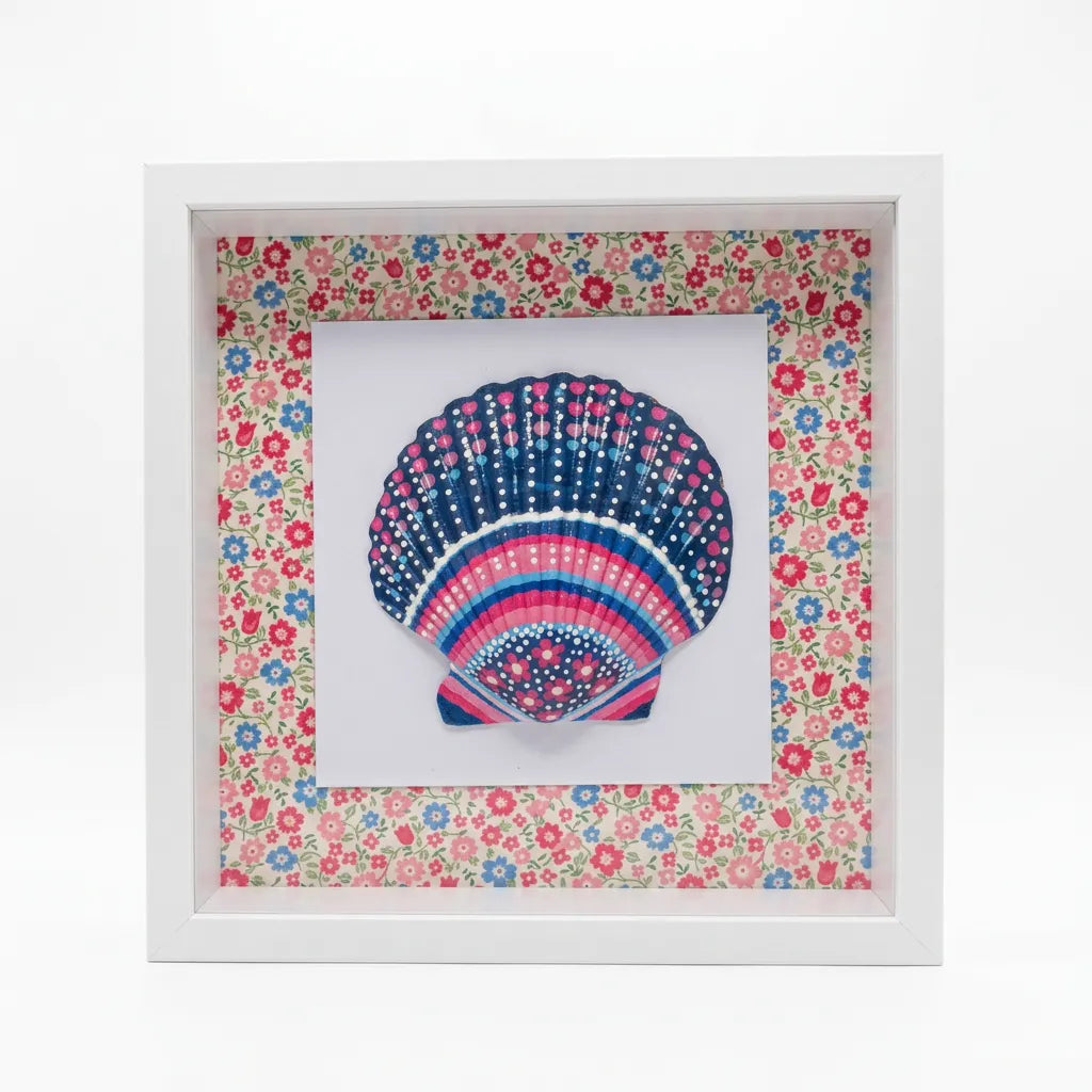 Hand-Painted Shell Shadow Box - Coral Flora