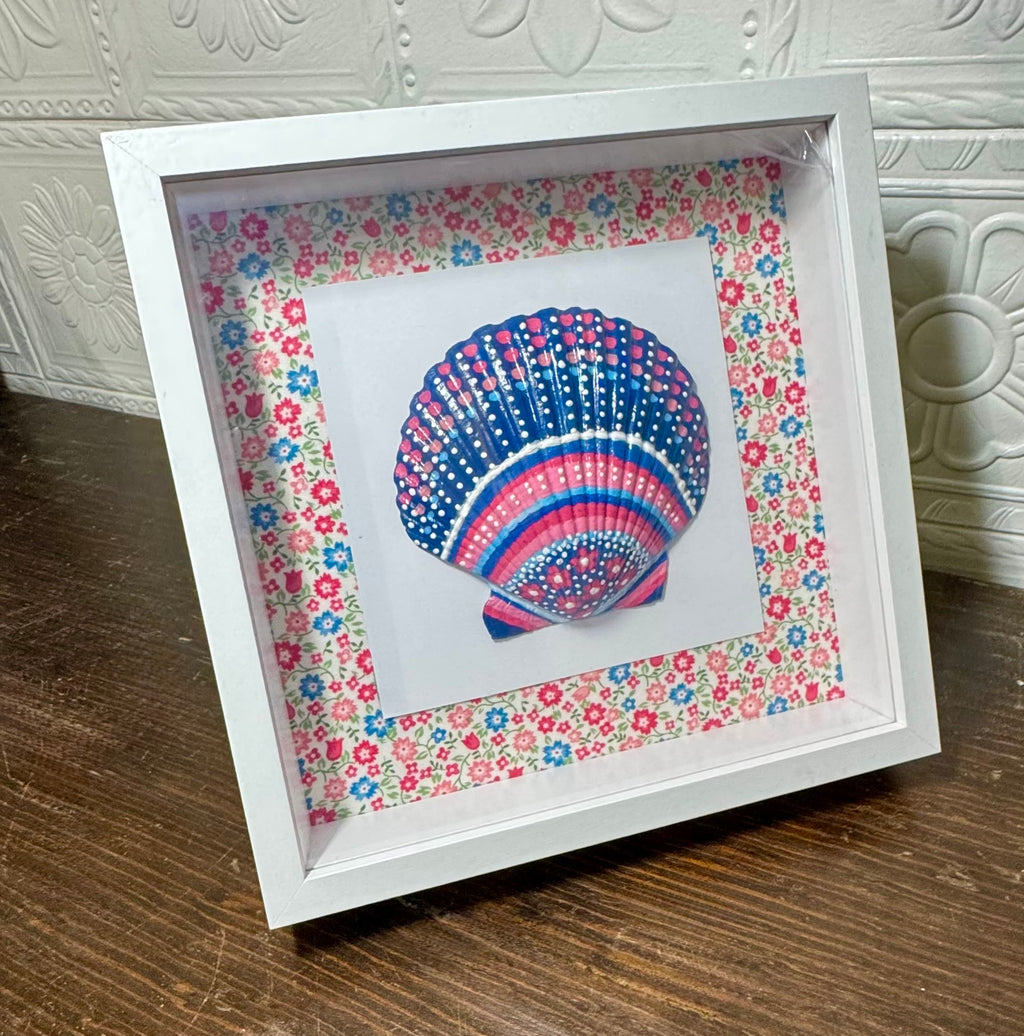 Hand-Painted Shell Shadow Box - Coral Flora