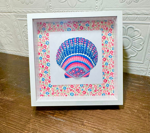 Hand-Painted Shell Shadow Box - Coral Flora