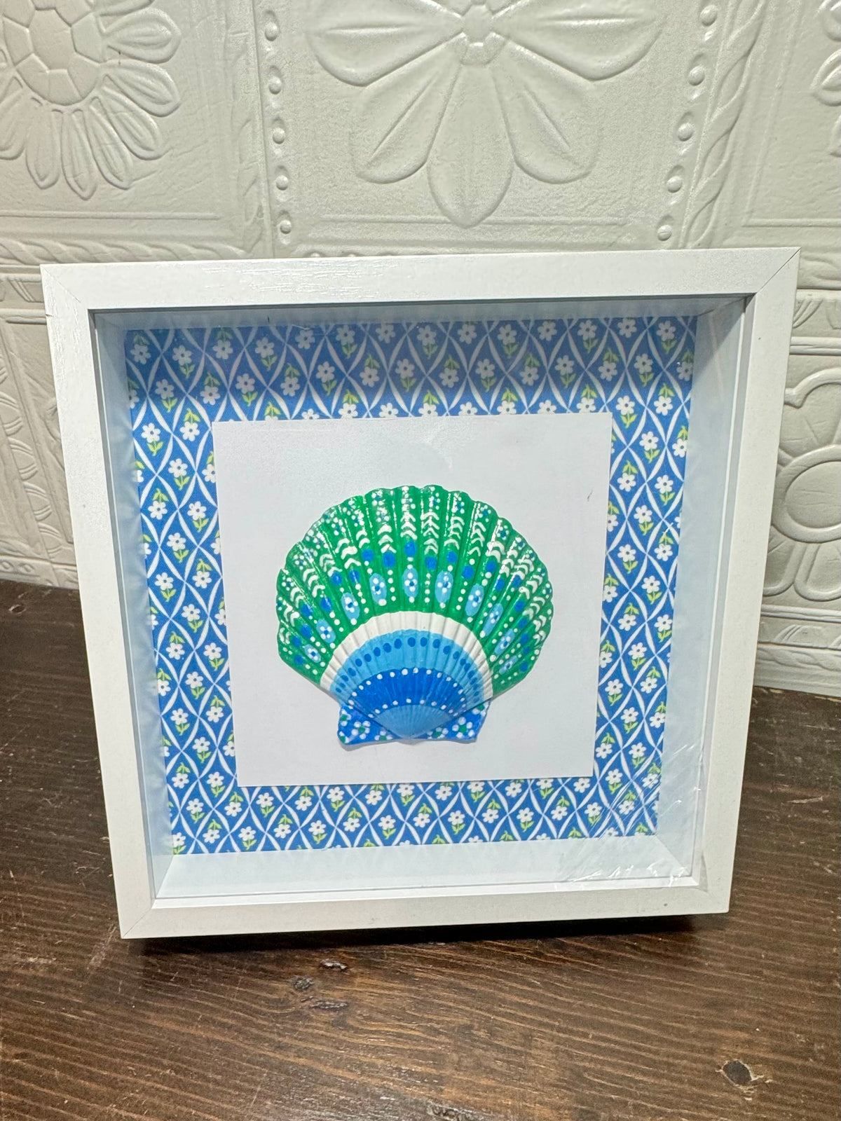 Shell Shadow Box - Blue Flora