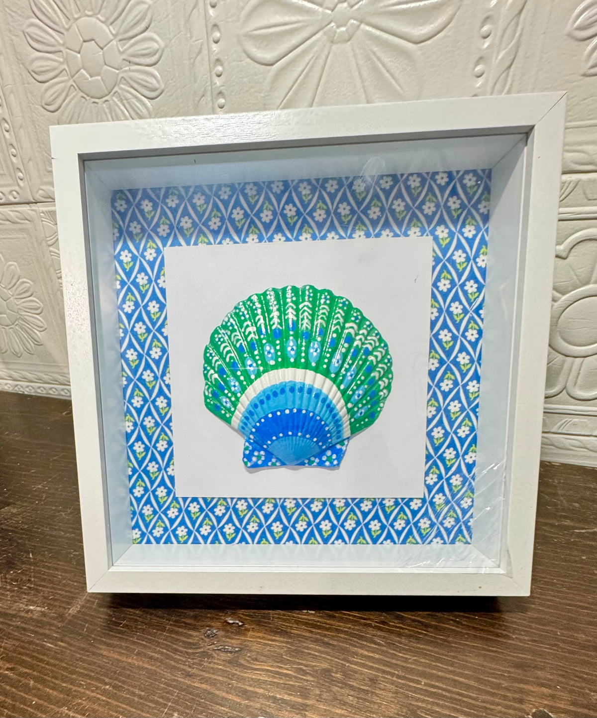 Shell Shadow Box - Blue Flora